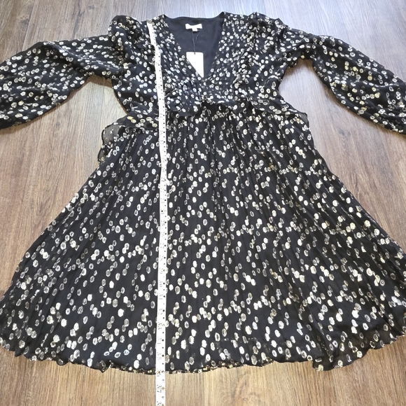 A Loves A Black Gold Metallic Dot Long Sleeve Dress | Party Mini Dress SZ M - Picture 9 of 14
